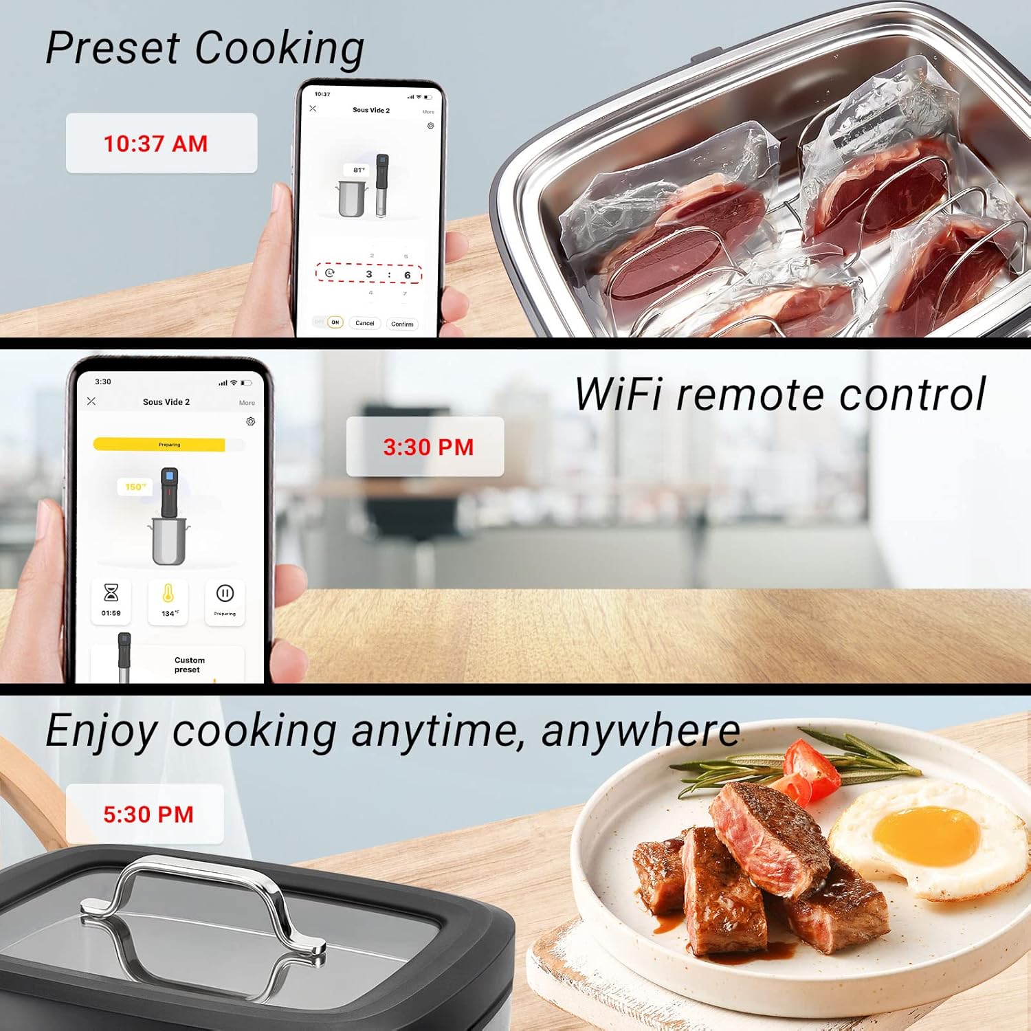 Inkbird 700W 3 in 1Wifi Sous Vide Water Oven with Rack Divider and 14 Preset Recipes, 3D Electromagnetic Water Circulation Rapid Heating,Wifi Control & Timer, 8L Capacity,Wif|Gift Idea (ISV-500W)