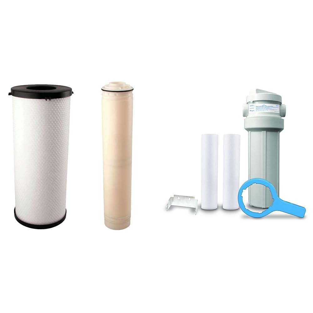 Watts Premier OFPCOM Whole House OneFlow Plus Combo Water Filter Replacement Pack with Carbon Block and OneFlow, 2 pack & WHT WH-LD Whole House 50-Micron Sediment Water Filtration Kit, White