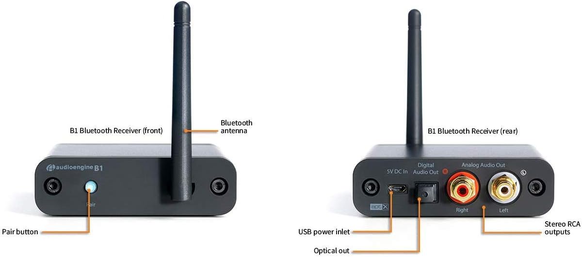 Audioengine B1 Bluetooth Music Receiver with 5.0 aptX HD, Extended Range and High Fidelity 24 bit DAC, Optical and RCA outputs