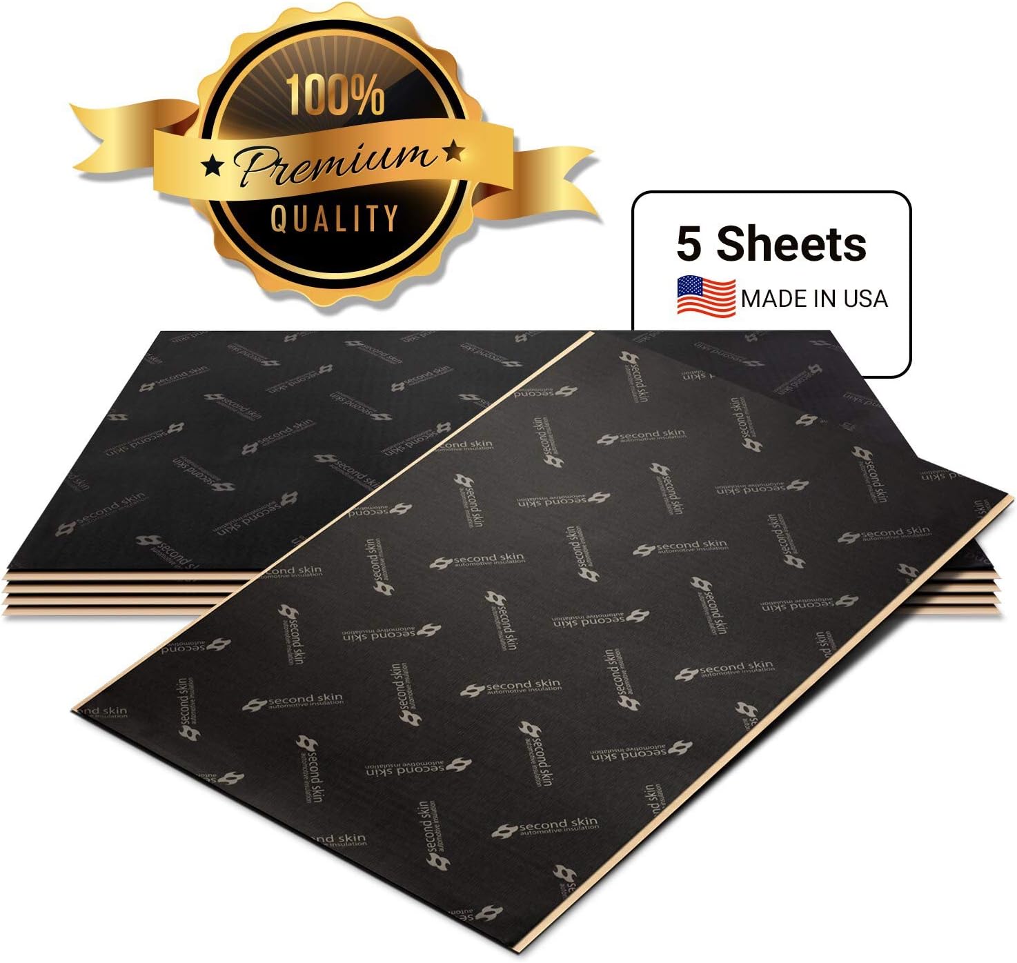 Second Skin Damplifier Premium Car Sound Deadening Material (1mm) &ndash; Butyl Rubber Auto Sound Deadener Mat (10 Sq Ft, 5 Sheets) &ndash; Made in The USA