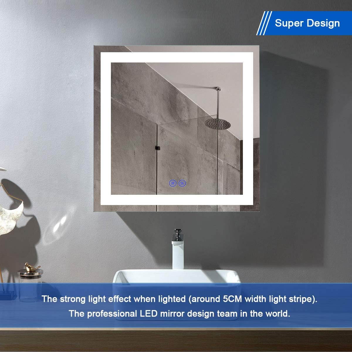 BHBL 60 x 36 Inch Illuminated LED Bathroom Mirror with Smart Button, Anti Fog, Dimmable, Bluetooth Speakers, Vertical & Horizontal Mount, Hotel Office Bar Mirror (D224-6036A)