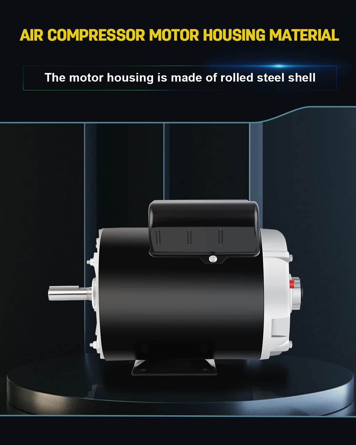 3 HP SPL Air Compressor Motor, 3450 RPM Electric Motor, 115/230V, 18/9A Single Phase, 56 Frame 5/8" Keyed Shaft, Commercial-Duty CCW Rotation, 1.88" Shaft Length for Air Compressors