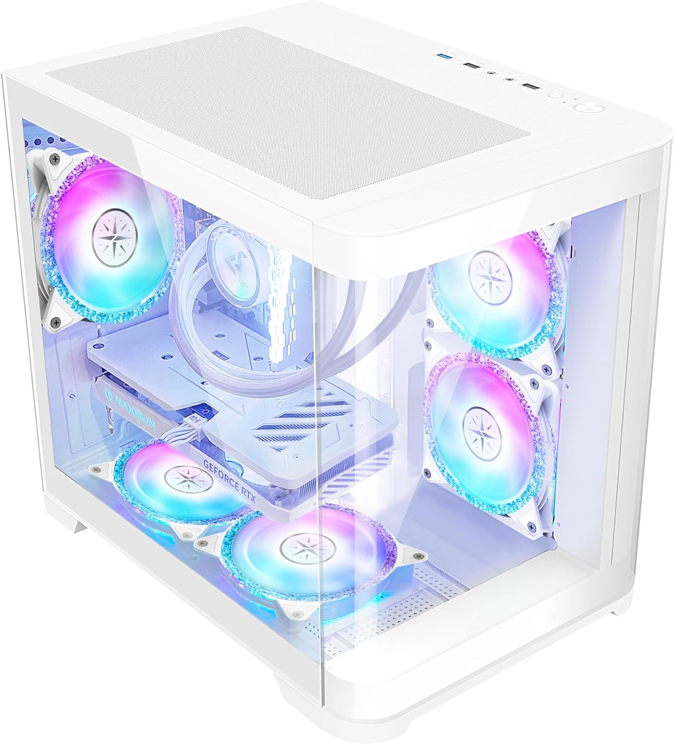 Poseidon White Gaming PC Desktop - AMD Ryzen 7 5700X 8-Core 3.4GHz - GeForce RTX 4060-1TB M.2 +1TB SATA SSD - 32GB DDR4 3200MHz - 240mm AIO CPU Liquid Cooler - Windows 11 Pro Computer