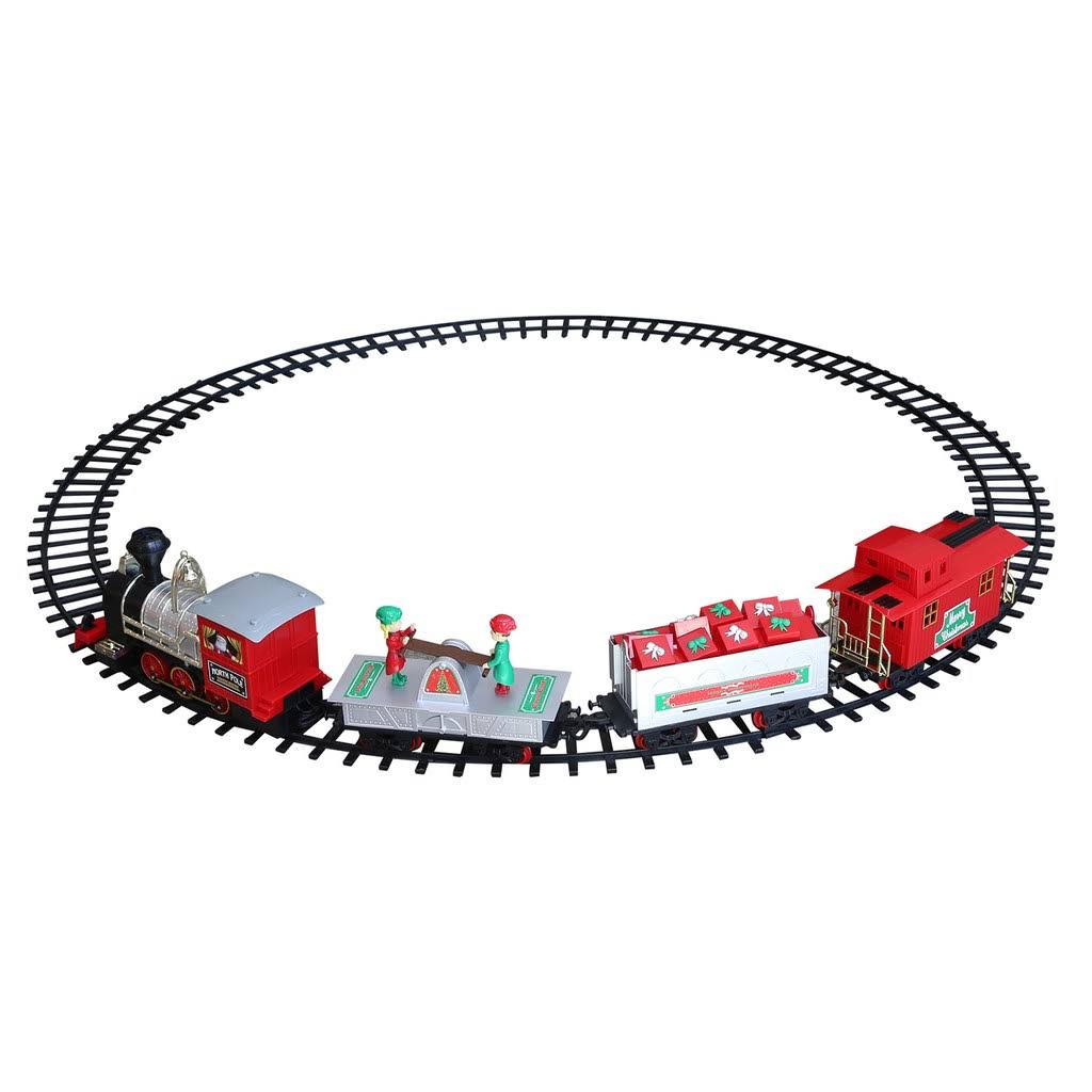 North Pole Junction Christmas Train Set Blue Hat Toy Co 20& Track Light Sound