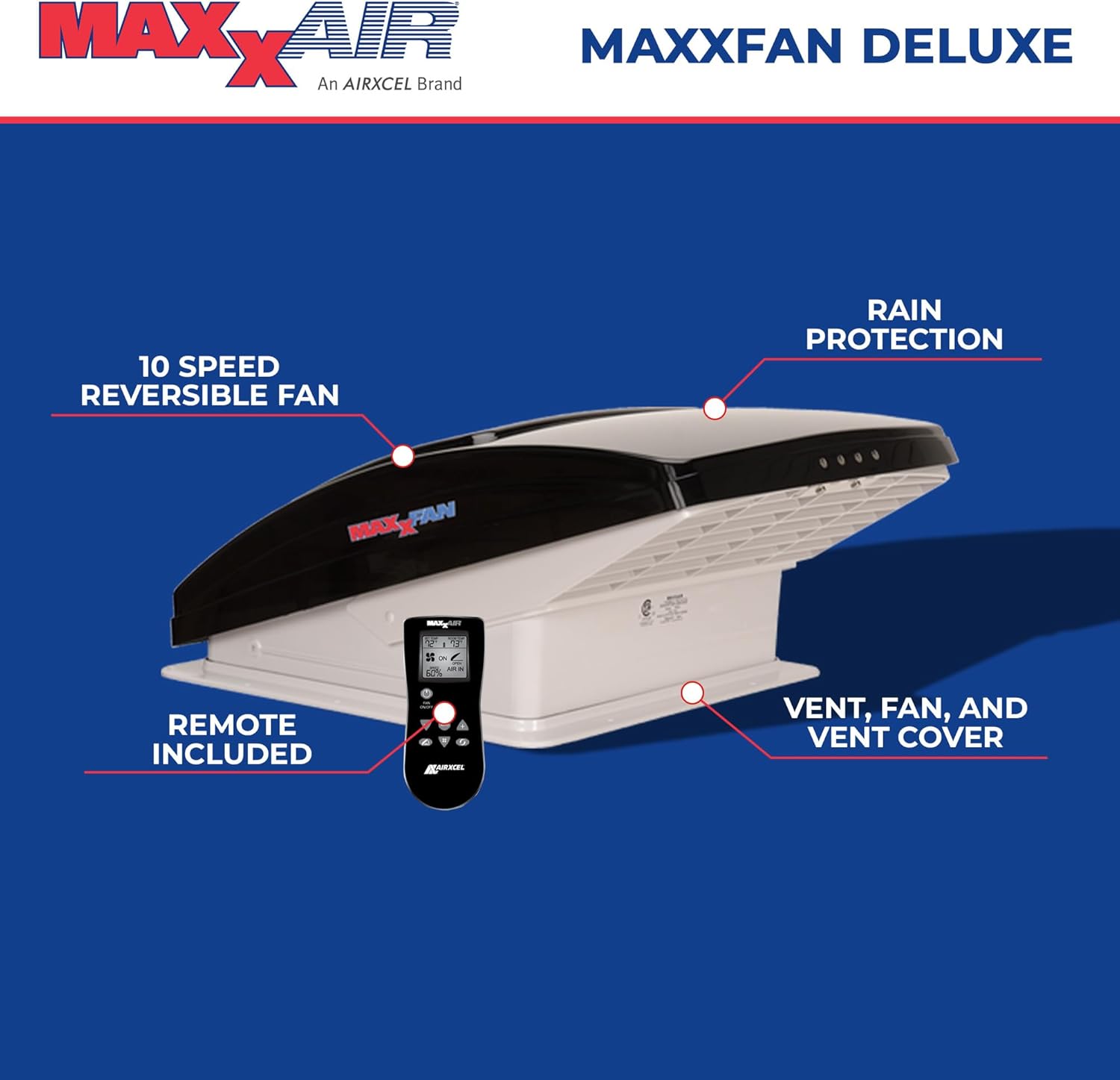 Maxx Air 00-07500K MaxxFan Deluxe with Remote - Smoke, Black