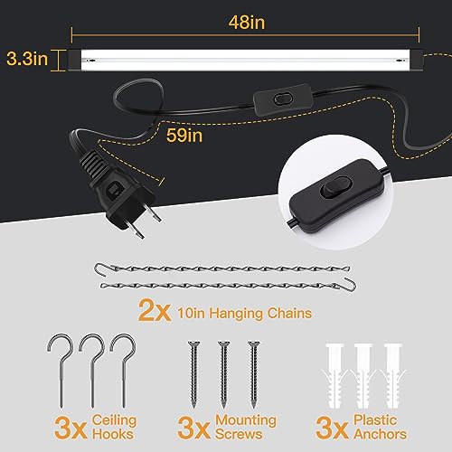 BBOUNDER 12 Pack Linkable LED Shop Light with Reflector, Super Bright 5000K Daylight, 4400 LM, 4 FT, 48 Inch Integrated Fixture for Garage, 40W Equivalent 250W, Surface & Suspension Mount, White
