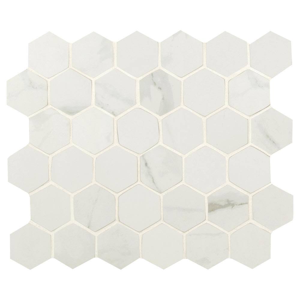 MSI Carrara White Hexagon 12 in. x 12 in. x 10 mm Matte Porcelain Mosaic Tile (8 Sq. ft. / CASE)
