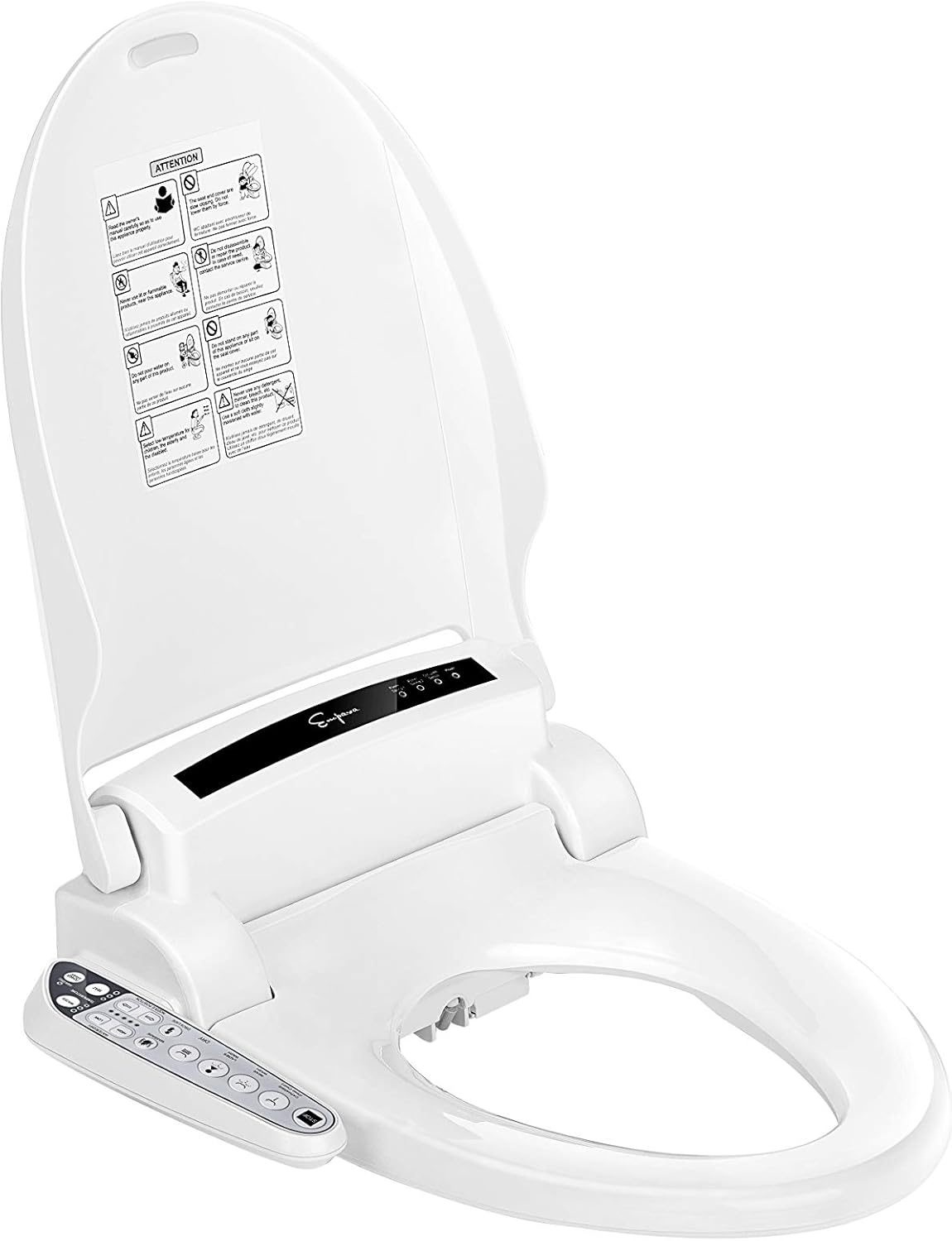 Empava Electric Smart Bidet Seats for Elongated Toilets Heated Toilet Seat with Warm Air Dryer and Temperature Controlled Wash Functions in White Model 2021