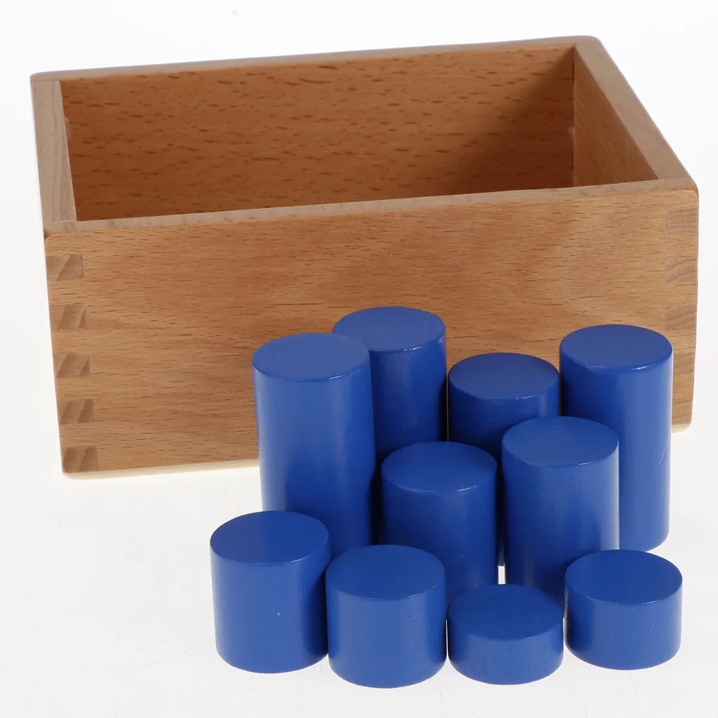 4 Sets Beechwood Montessori Knobless Cylinder Blocks Family Game Wooden Toy