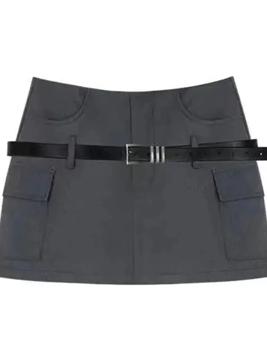 'Safe Ride' Techwear Grey Buckle Mini Skirt