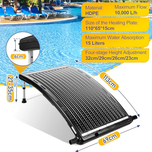 2025 Upgraded Solar Pool Heater with Adjustable Support Feet, Pool Heater for Above Ground Pool, Inground Pool Warmer, with 2 Adapters, 2 Hoses & Clamps, 2 Plumber Tapes, Thicken