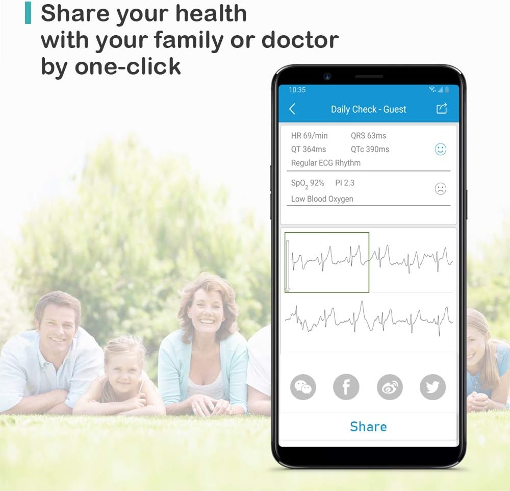 Wellue Heart Monitor Plus, Portable Bluetooth Heart Health Tracker, Wireless Detection Device with Heart Rate Tracking Function, Used for Home Health Care, Free APP for iOS Android Phone & PC Software