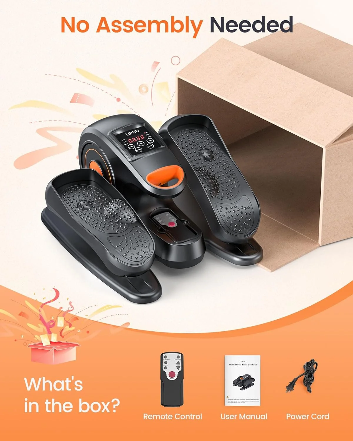 UPGO Under Desk Ellipticals Electric, Elipse Leg Exerciser for Seniors Fully Assembled, Seated Pedal Exerciser with Remote Control & Non-Slip Pedals