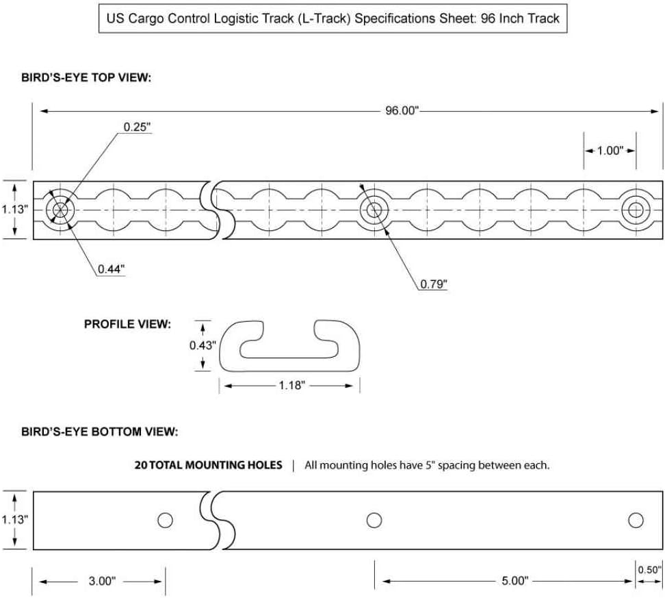 US Cargo Control Aluminum L Track – 96 Inch Length – Perfect for Securing Motorcycles, ATVs, Utility Tractors, Dirt Bikes, and More – Use On Pickup Trucks, Vans, Or Utility Trailers
