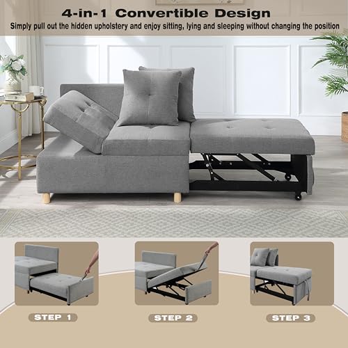 Sofa Bed,4-in-1 Convertible Sofa Bed 3 L-Shaped Couch Soft Seat,Space-saving Sofas with Adjustable Backrest Modern Convertible Chair for Living Room, Apartment and Office (Grey)