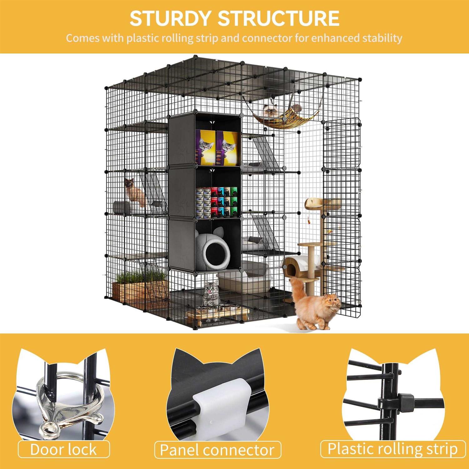 Dextrus 5-Tier Metal Cat Cage with Cube Storage,DIY Indoor Catio Enclosure Spacious Cat Playpen with Hammock - Pet Supplies online store