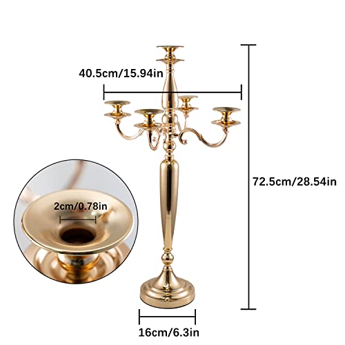 Vincidern 4Pcs 5 Arm Candelabra, Gold Taper Candle Holder for Wedding Table Centerpieces, Christmas Valentine's Day Decorative Metal Candlestick Holder (28 Inch Tall)
