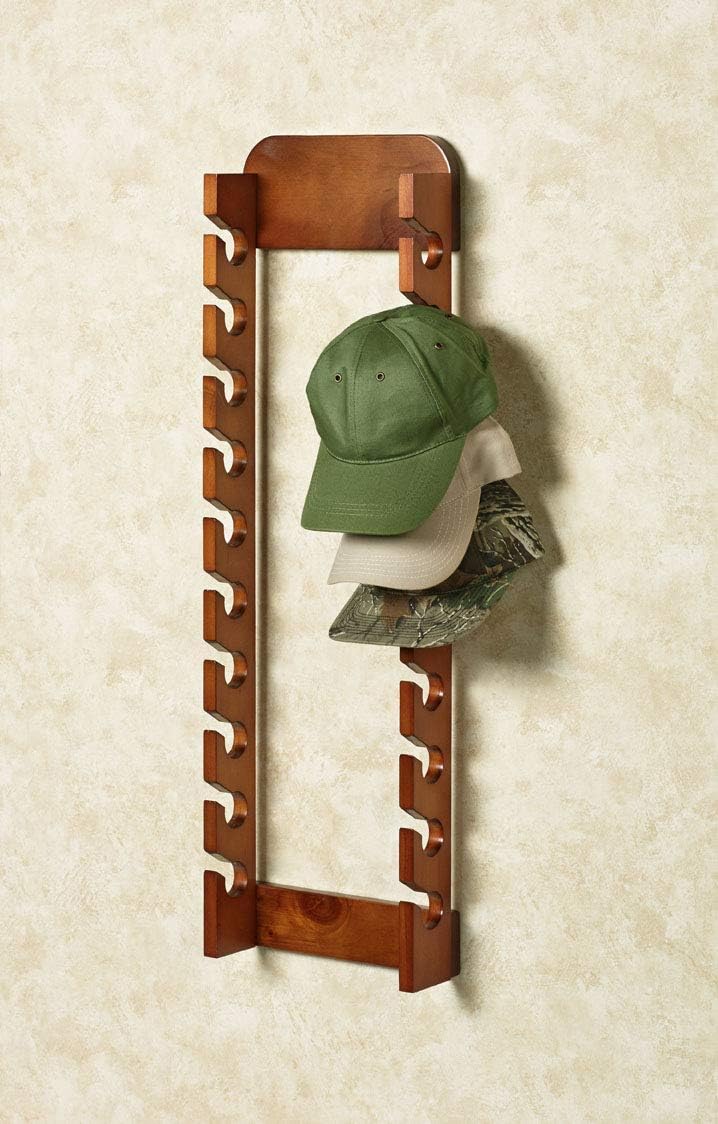 Touch of Class Wooden Cap Display Rack, Mission Red Oak, Triple Rack 30 Hat Slots, Handcrafted, Made of Solid Wood, Vertical Display, 20 Inches Width by 33 Inches High
