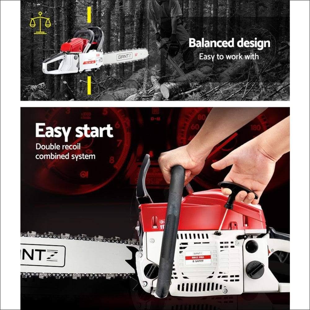 Giantz 58cc Commercial Petrol Chainsaw - Red u0026 White