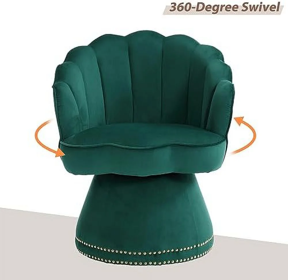YZboomLife Swivel Accent Chair  Modern Velvet Upholstered -Degree Swivel Barrel Armchair  Small Lounge Arm Chair with Scalloped  for Living Room Bedroom  Emerald Green