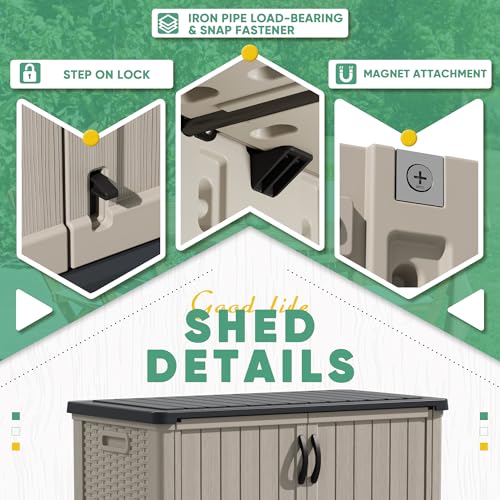 Devoko Outdoor Storage Cabinet 26 Cu Ft with Lockable Doors, Horizontal Storage Shed Waterproof Patio Tools Storage Box for Sofa Cushions, Gardening Tools and Accessories (White)