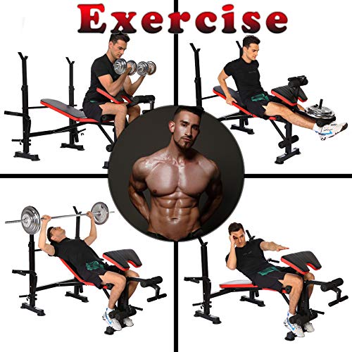 OPPSDECOR 600lbs 6 in 1 Weight Bench Set with Squat Rack Adjustable Workout Bench with Leg Developer Preacher Curl Rack Fitness Strength Training for Home Gym