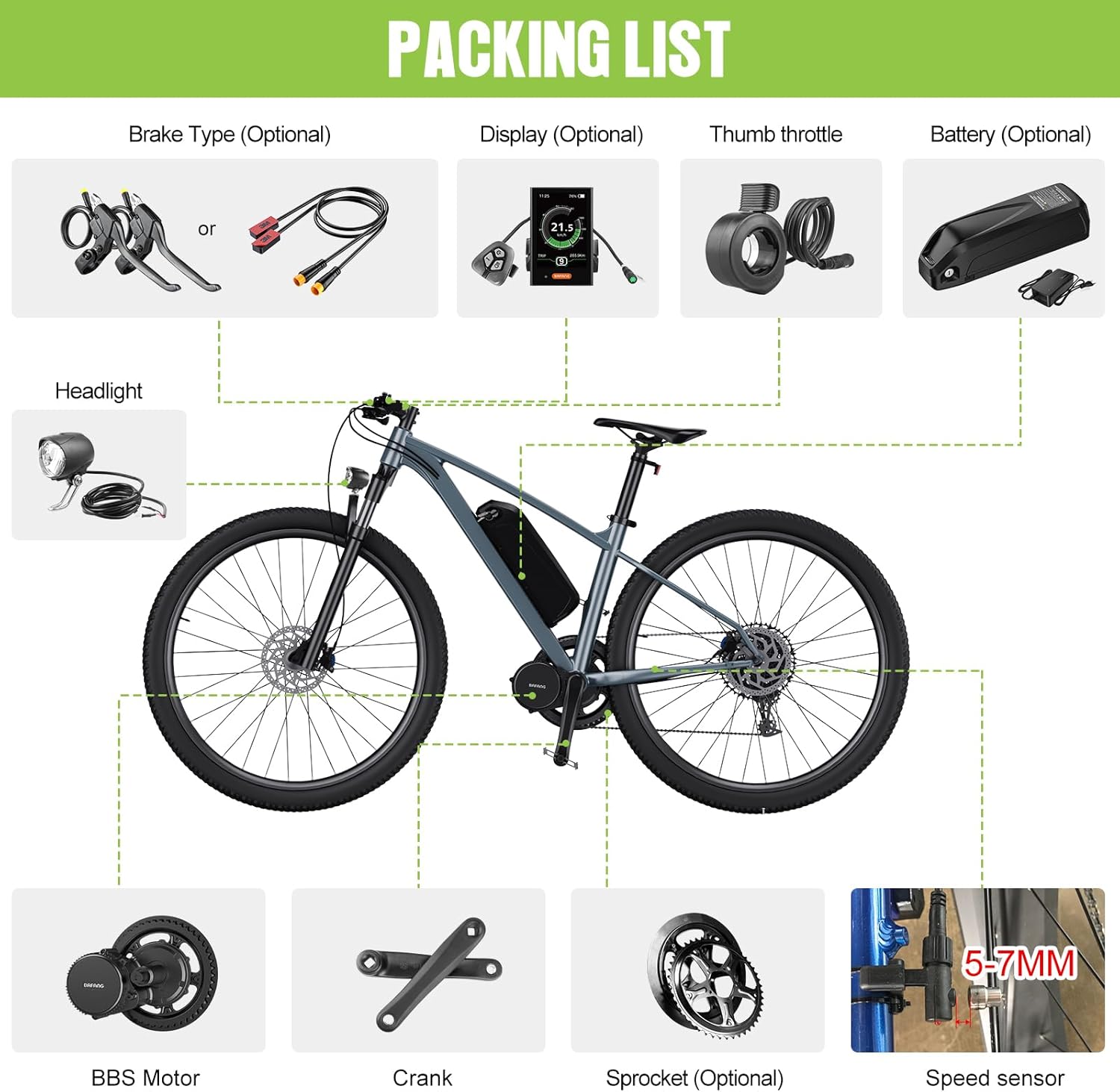 BAFANG 48V 750W BBS02B E-Bike Conversion Motor Kit DIY Electric Bike Kit with Display 800S(No Battery)