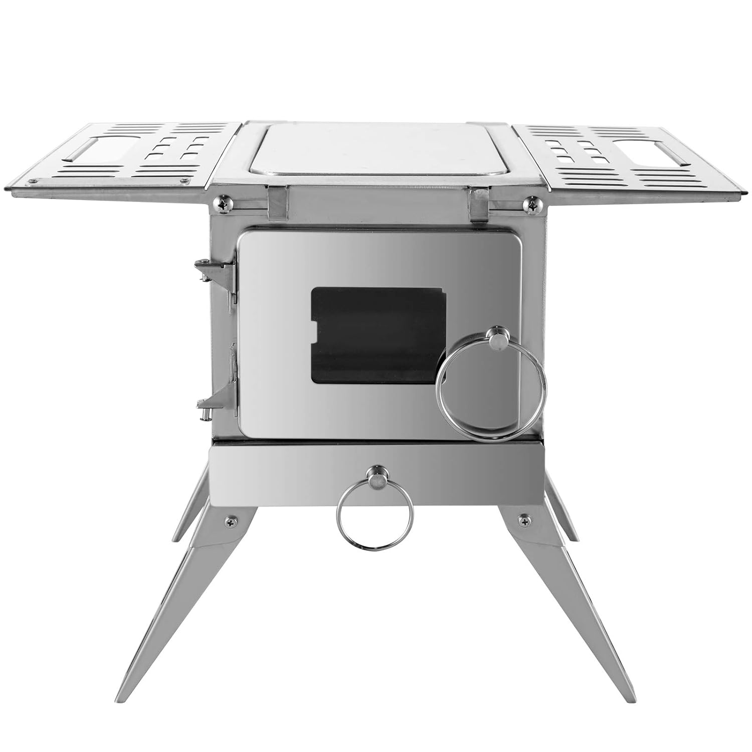 Happybuy Tent Wood Stove 18.3x15x14.17 inch, Camping Wood Stove 304 Stainless Steel With Folding Pipe, Portable Wood Stove 90.6 inch Total Height For Camping, Tent Heating, Hunting, Outdoor Cooking