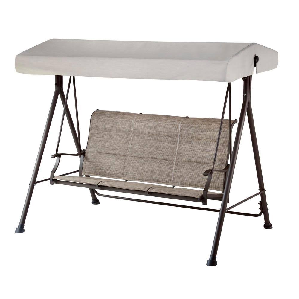 Hampton Bay Riverbrook Espresso Brown Steel 3-Person Outdoor Patio Padded Sling Patio Swing with Canopy