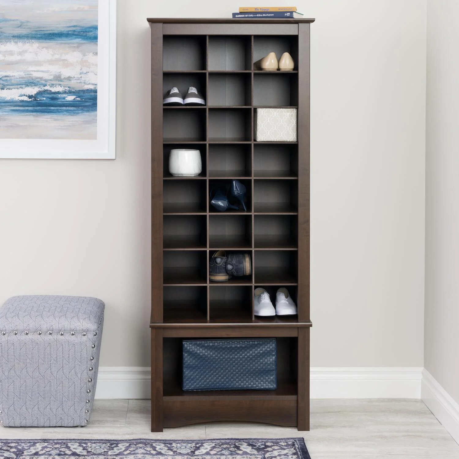 Prepac Tall Shoe Cubbie Cabinet in Espresso - Curated Treasures Market