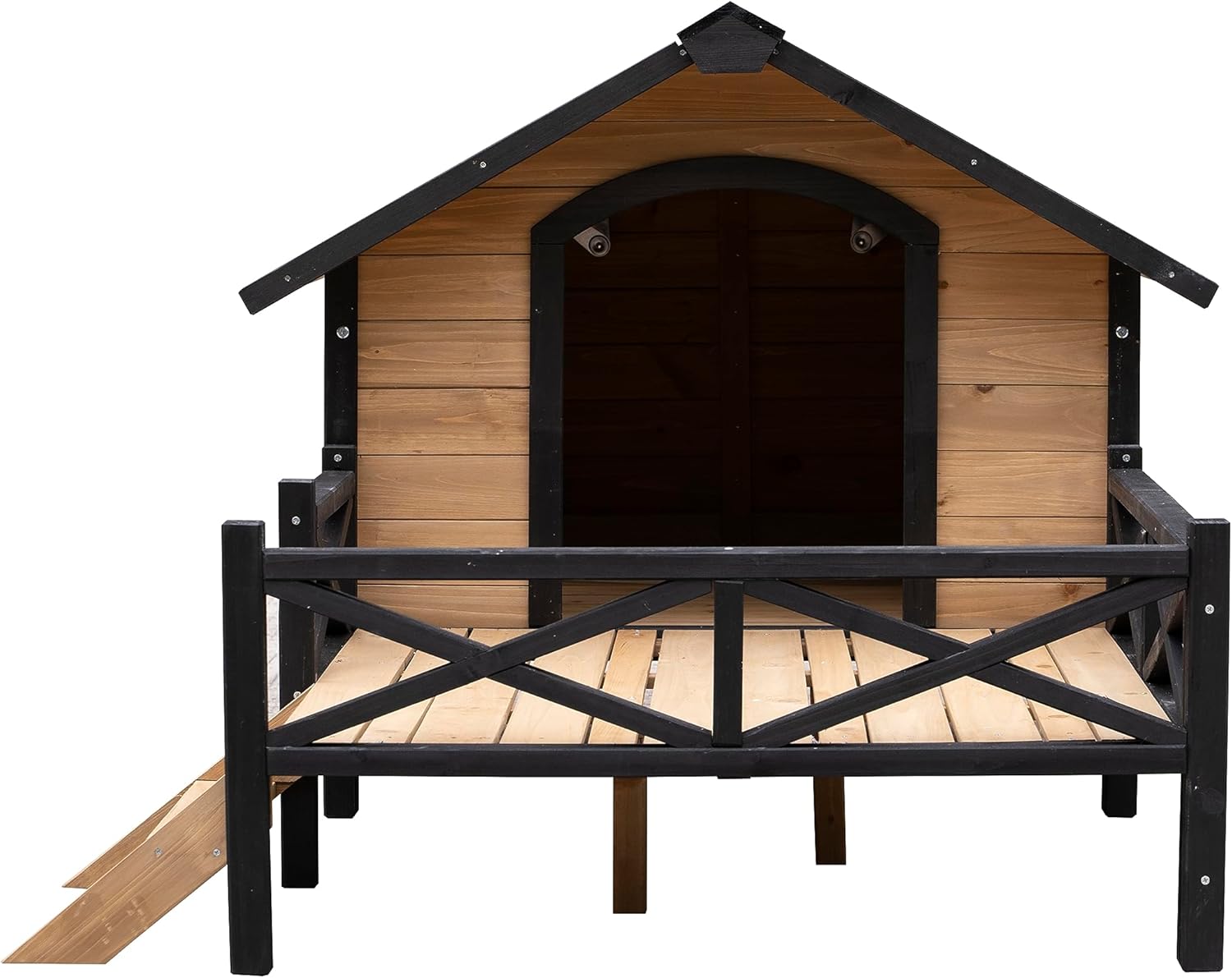 Rustic Wooden Dog Kennel with Porch: Outdoor Cabin Style - Easy Assembly, Kiln-Dried Fir Wood, Waterproof Paint - Quality Construction,Graphic Assembly Guide Included