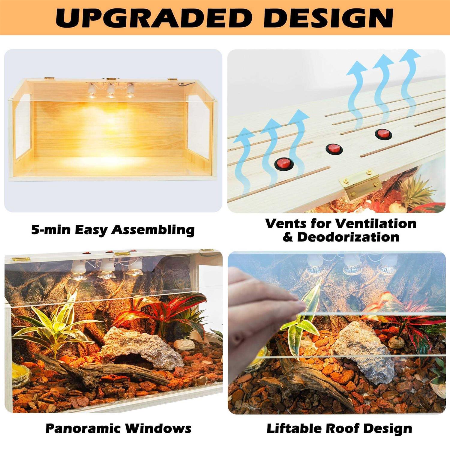 Prolee 21 Gallon to 68 Gallon Reptile Terrarium Tank Tank Bearded Dragon Tank with Roof Door - Pet Supplies online store
