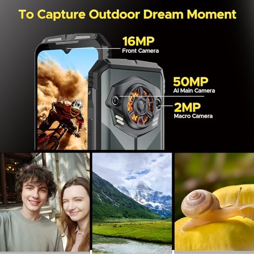 DOOGEE S Punk Rugged Smartphone Unlocked, 10800mAh Battery Rugged Phone, 16GB+256GB Cell Phone Android 14, 126dB Speaker, 6.58" FHD+90Hz,50MP+16MP,LED Light/Dual SIM/NFC/OTG/Face ID/Fingerprint, Dark