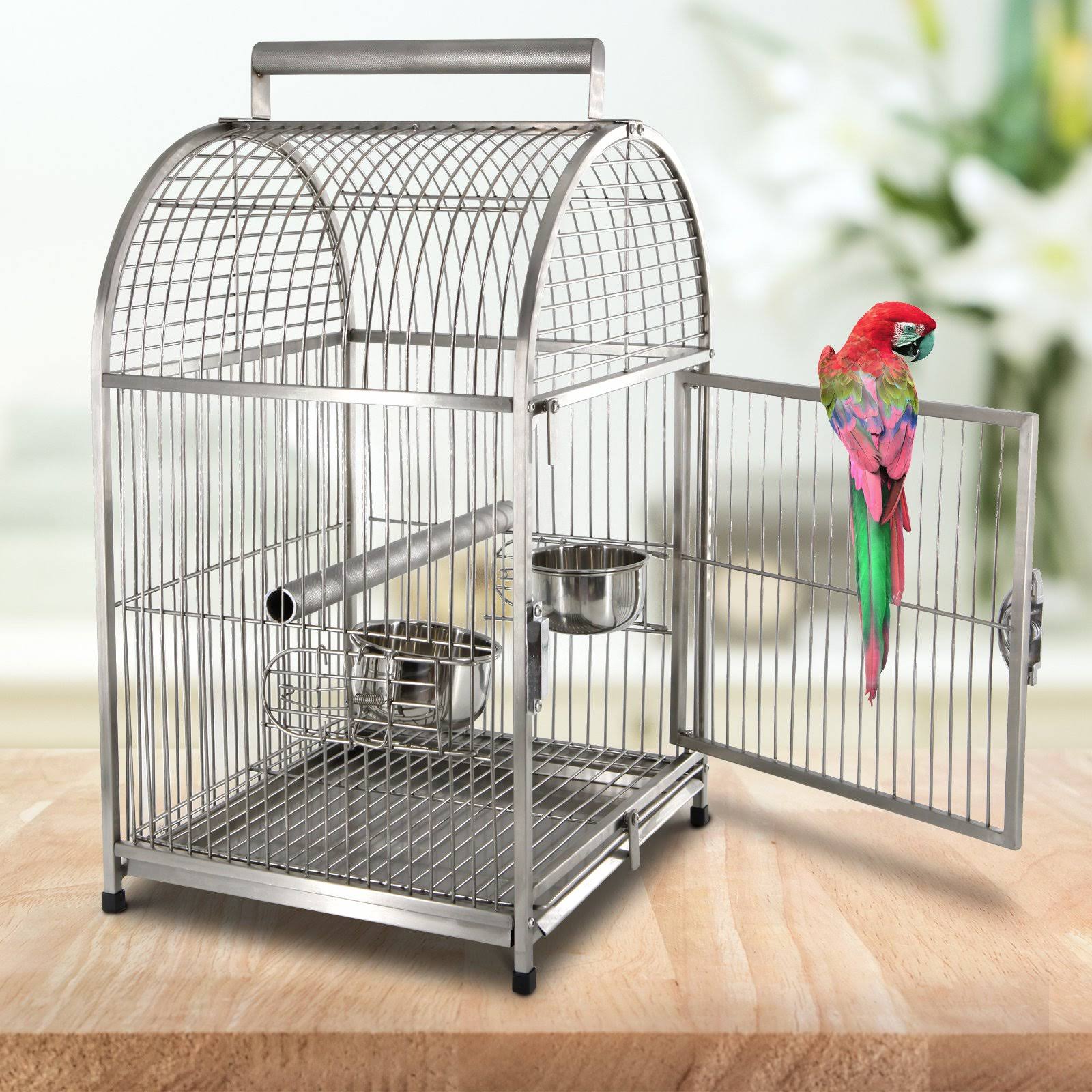 Pawhut Dome Top Stainless Steel Travel Bird Cage