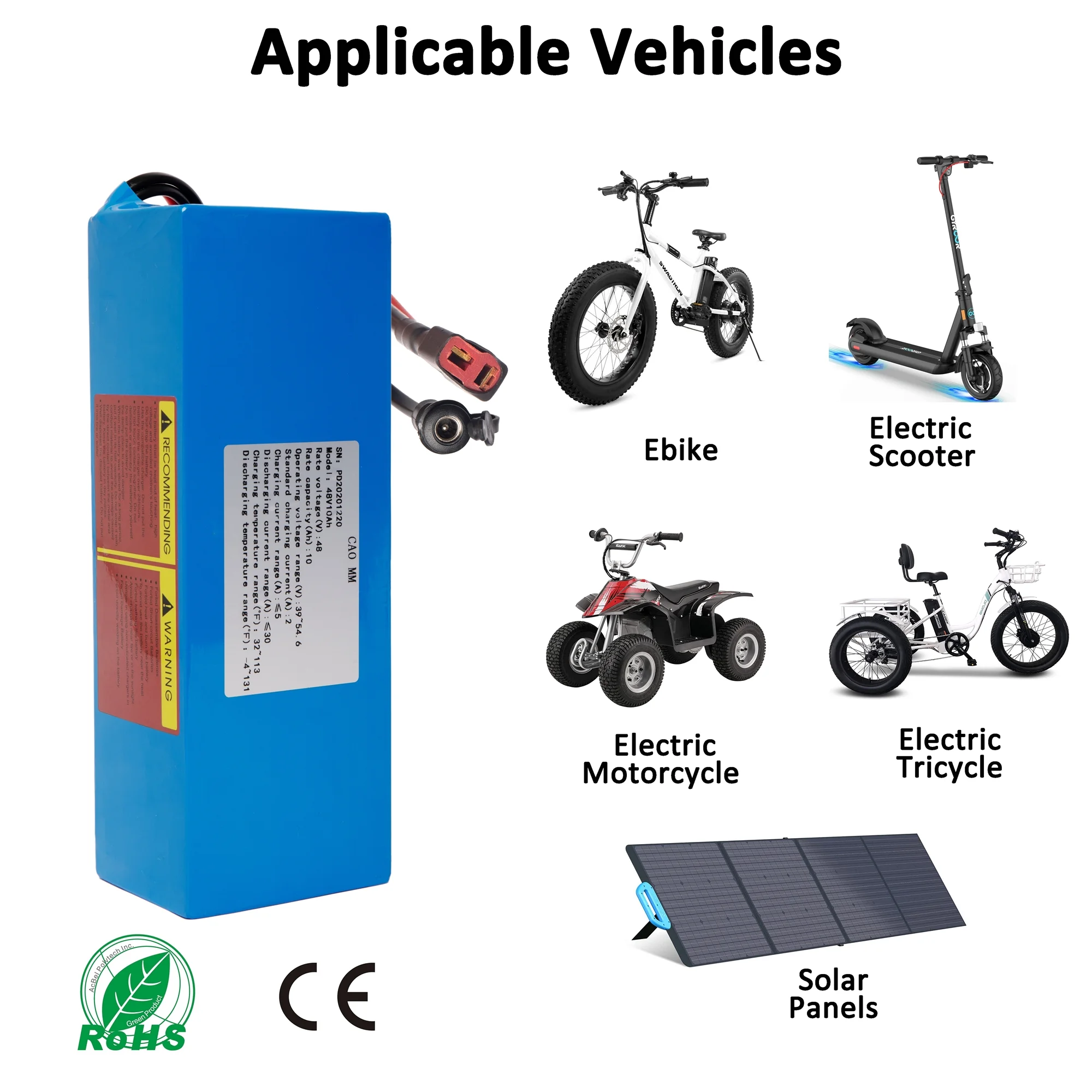 48V Ebike Battery 10AH Lithium Battery 5A Fast Charger 48V Battery T Plug for 1000W Electric Bike Scooter