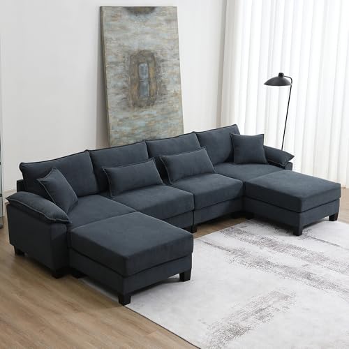 Modular Sectional Sofa, Wide Seat Modular Couch, 6 Seat Sectional Sleeper Sofa with Armrest, Lumbar Pillow and Backrest, Customizable U Shaped Couch and L Shaped Sofa for Living Room (Beige)