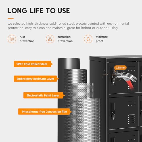 INTERGREAT 9 Door Storage Locker for Employee, Metal Locker for Office, Gym, Shool,Lockable Black Steel Locker with Lock and Card Slot for Home,Garage