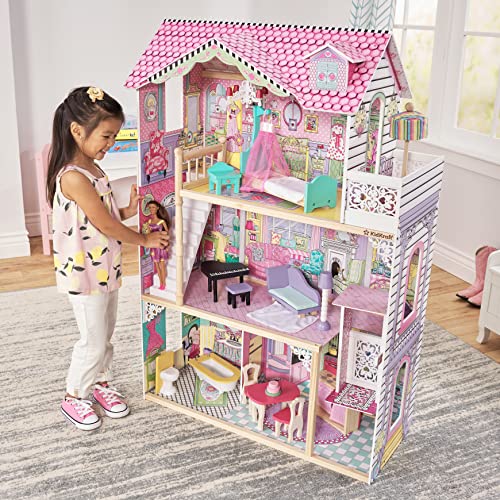 KidKraft Annabelle Wooden Dollhouse with Elevator, Balcony and 17 Accessories, Gift for Ages 3+