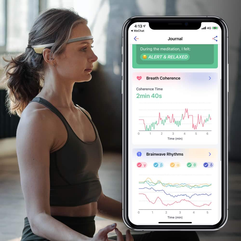 Flowtime: Biosensing Meditation Headband - Meditation Tracker - Heart Rate and Brainwave Sensors to Measure Breath, HRV, Pressure, Focus and Calm States