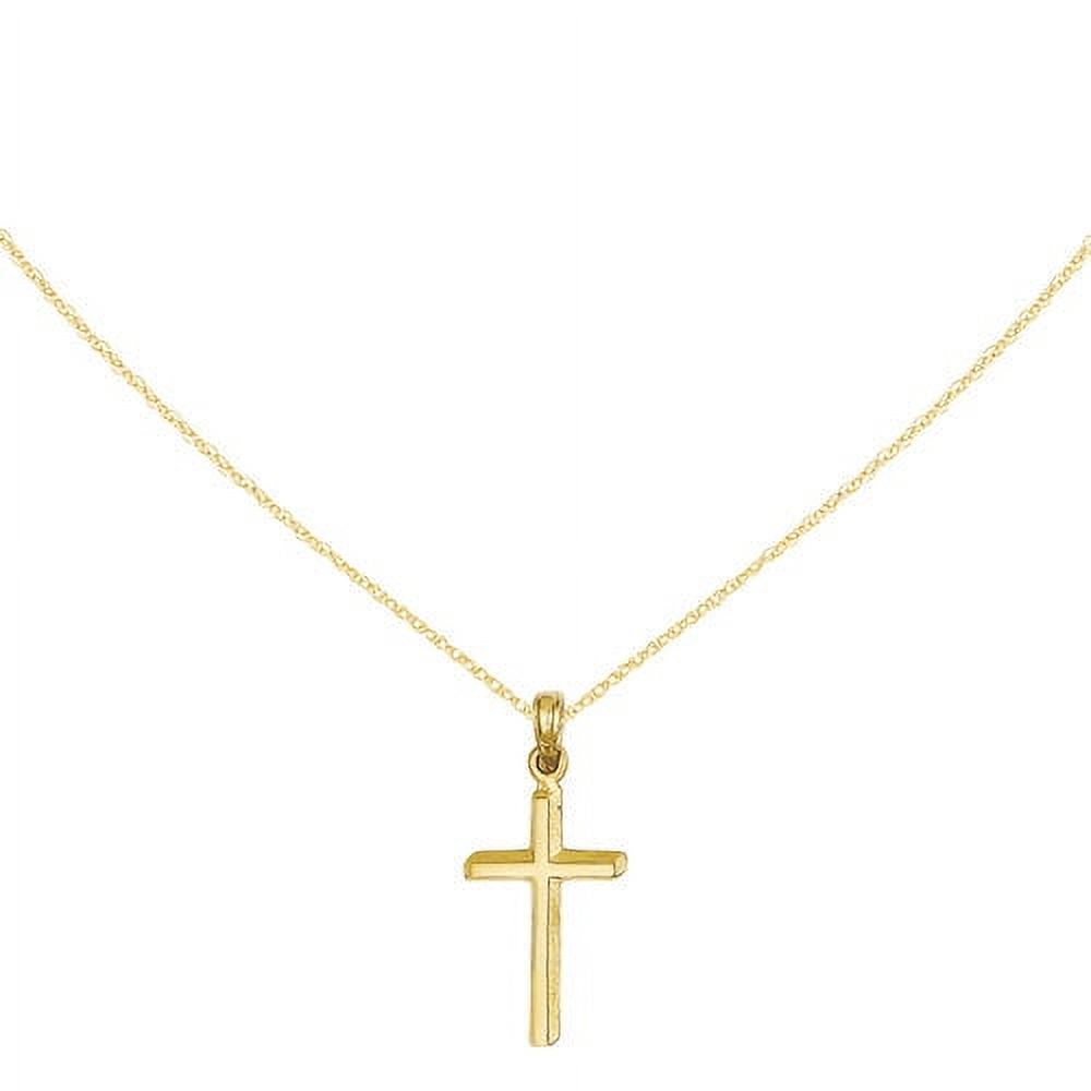Primal Gold 14 Karat Yellow Gold Polished Cross Pendant With 18-inch Cable Rope Chain