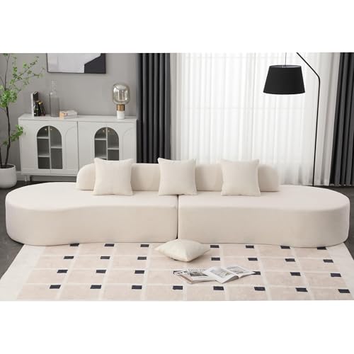 130.5'' Modern Cloud Sectional Sofa, 4-Seat Curved Modular Couch, Comfy Terry Cloth with 3 Pillows, Minimalist Design for Living Room, Hotel, Apartment, Studio, No Assembly Required-Beige