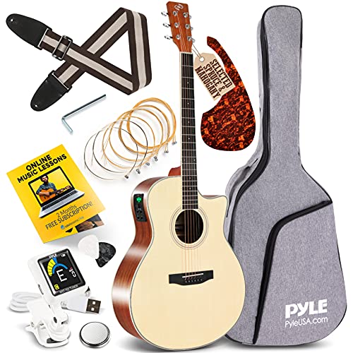 Pyle Premium Acoustic-Electric Guitar Kit, 4/4 Full Size Dreadnought Cutaway with 4-Band EQ, Premium Accessory Set, 41" Spruce Mahogany