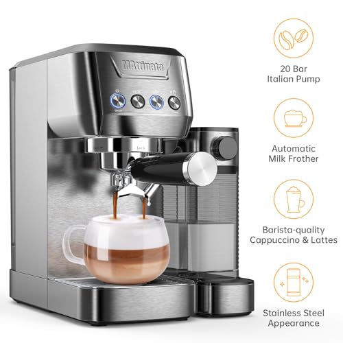 Espresso Machine, 20 Bar Cappuccino Machines for Home, Latte Machine with Automatic Milk Frother, Coffee Maker with Dual Wall & ESE Filters