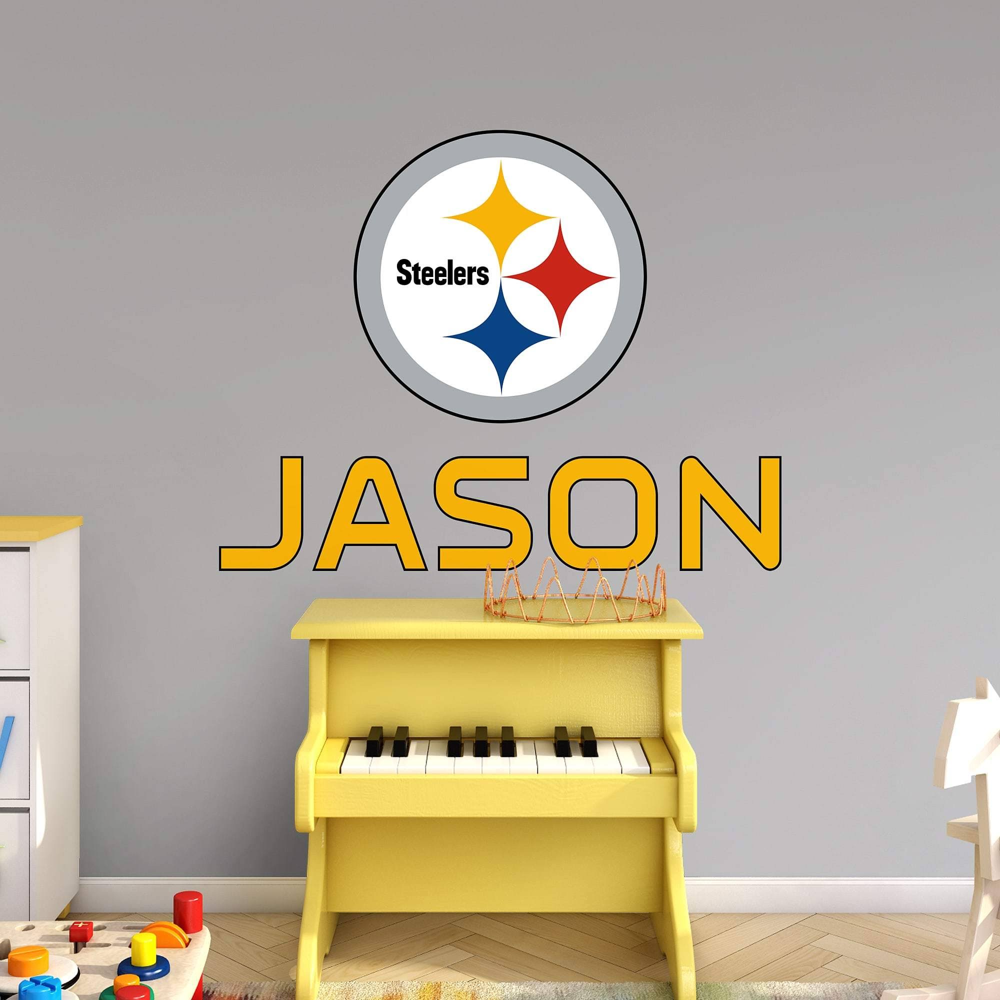 Pittsburgh Steelers: Stacked Personalized Name - Officially Licensed NFL Removable Wall Adhesive Wall Decal in Giant (52x22W x 3