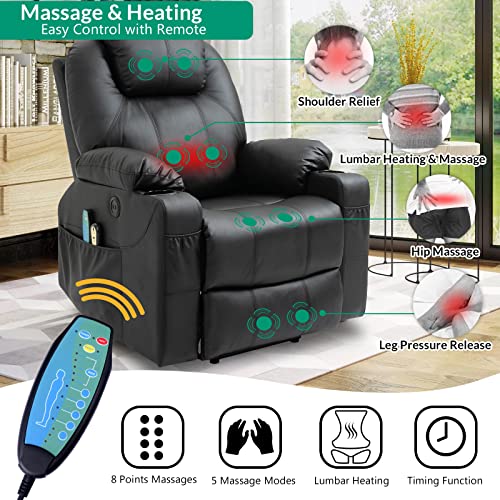 VIVIJASON Power Lift Chair Electric Recliner for Elderly Heated Vibration Massage Fabric Recliner Chair with 2 Remote Controls, Cup Holders, Side Pockets & USB Ports for Living Room (Grey)