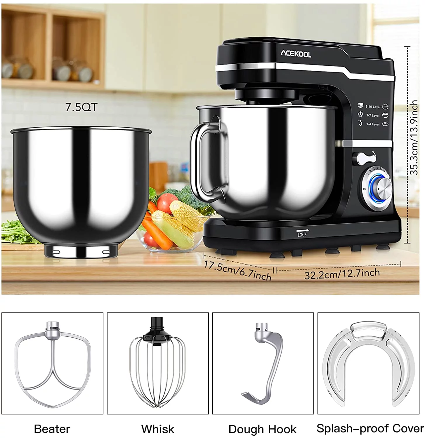Stand Mixer, 7.5QT 660W Electric Dough Mixer, Kitchen 10-Speed Tilt-Head Food Mixer for Baking&Cake, with Stainless Steel Bowl, Whisk, Dough Hook, Beater, Splash Guard(RED) MC1 - Curated Treasures Market