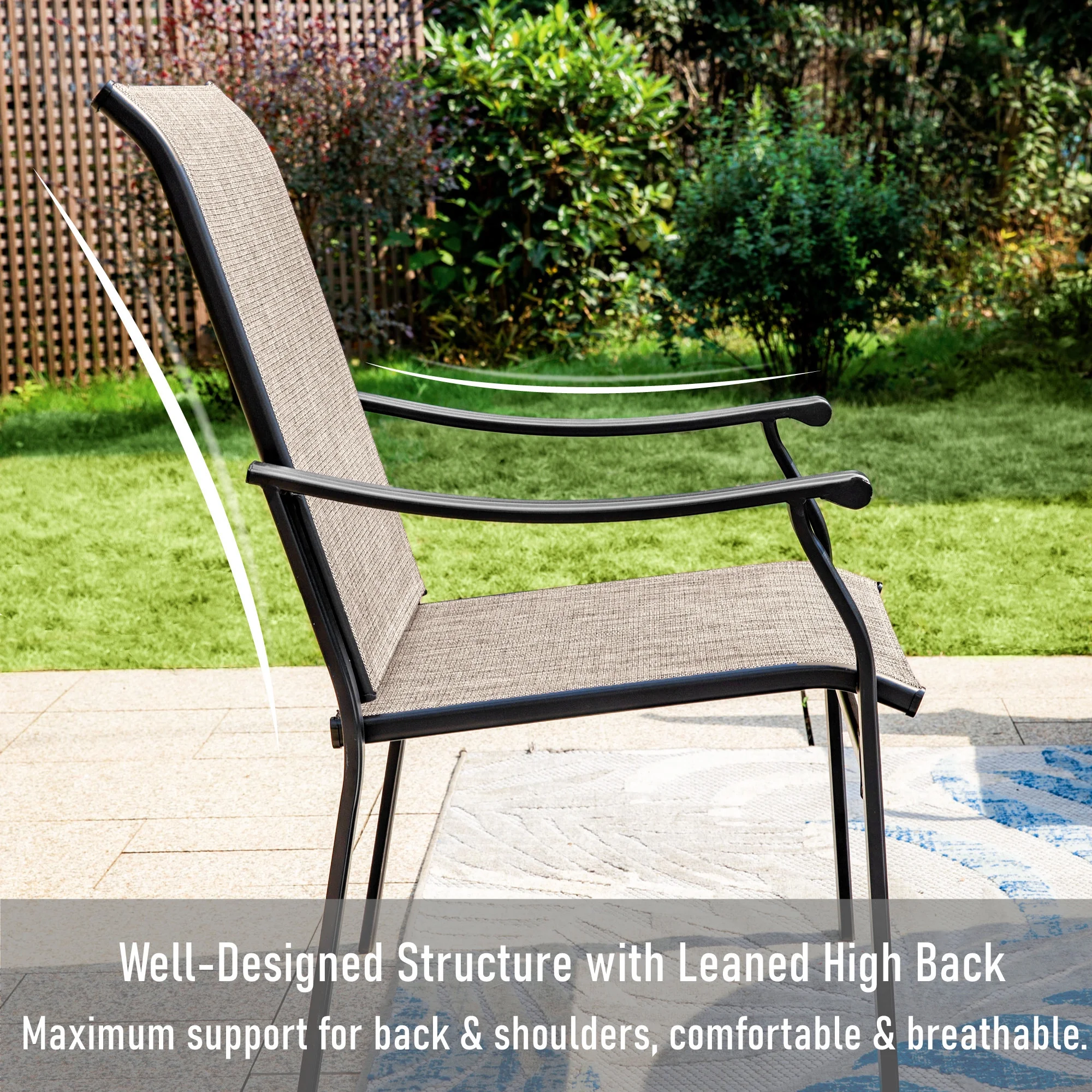 MF Studio 9-Piece Outdoor Dining Set with High-Back Sling Chairs & Large Table for 8-Person, Black & Gray