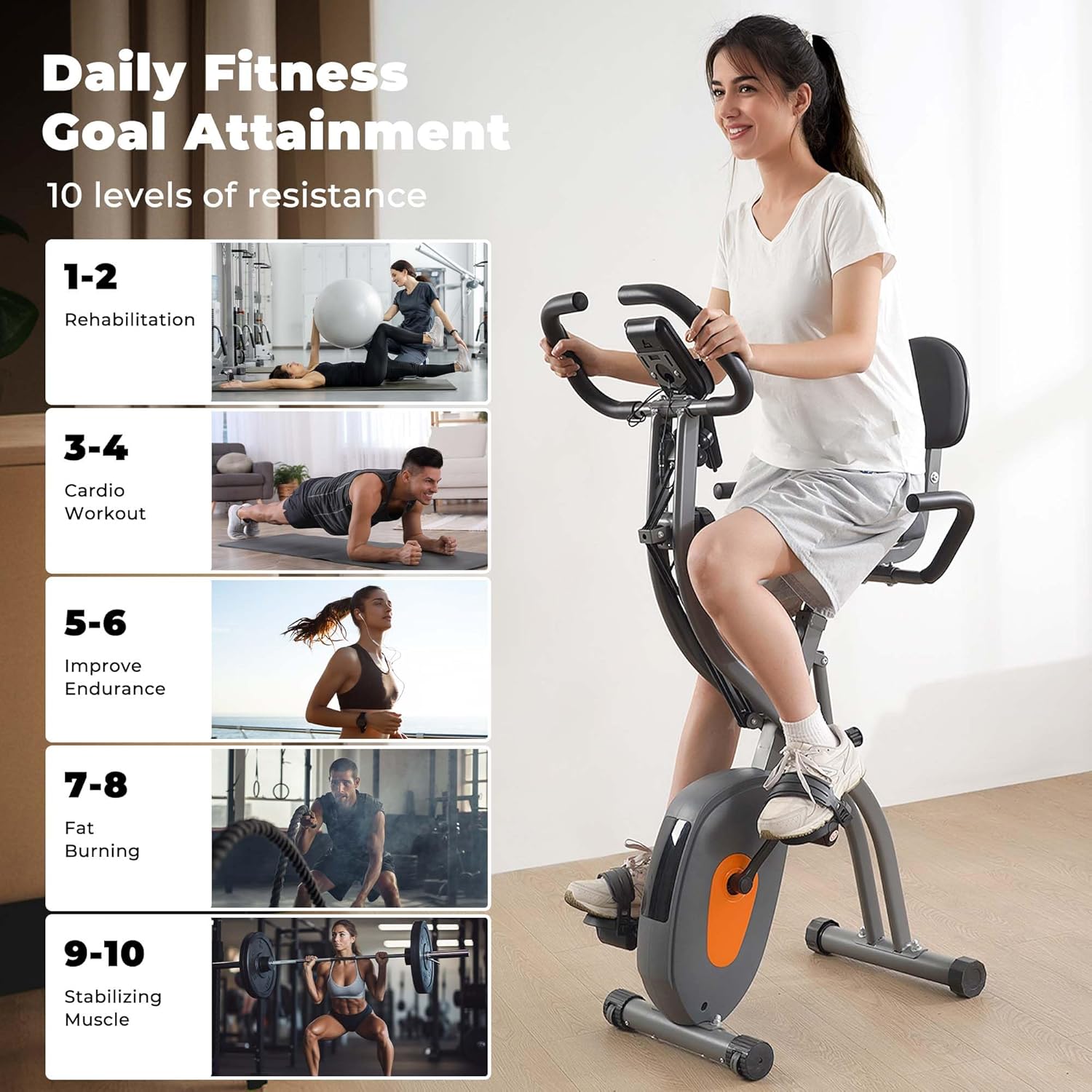 Exercise Bike Stationary Bike for Home Folding Exercise Bike with Arm Resistance Bands &Pulse Sensor LCD Monitor Recumbent Exercise Bikes for Home Workout