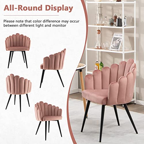 Giantex Modern Mid-Century Dining Chair - Cute Velvet Armchair with 16” High Back, 330lb Capacity, Accent Upholstered Arm Dining Chairs for Bedroom, Living Room, Small Space, Teal Blue
