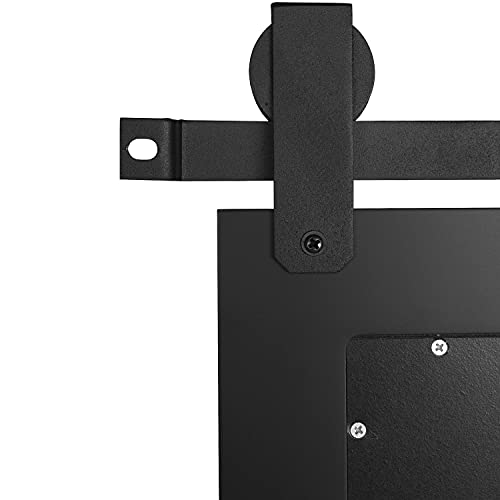 Hans Farmhouse Bathroom Mirror 22"×28" Rustic Wood Frame with Metal Barn Door Track Decorative Wall Mirror for Bathroom Entryway Living Room,Black